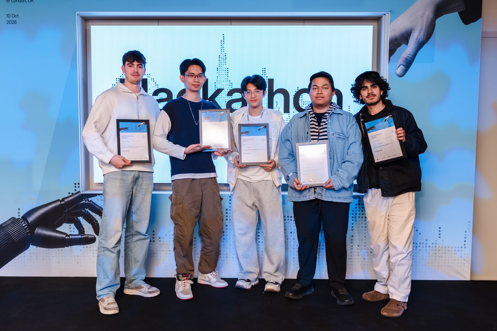 The five Hamyway City teammates on stage, each holding a People's Choice certificate