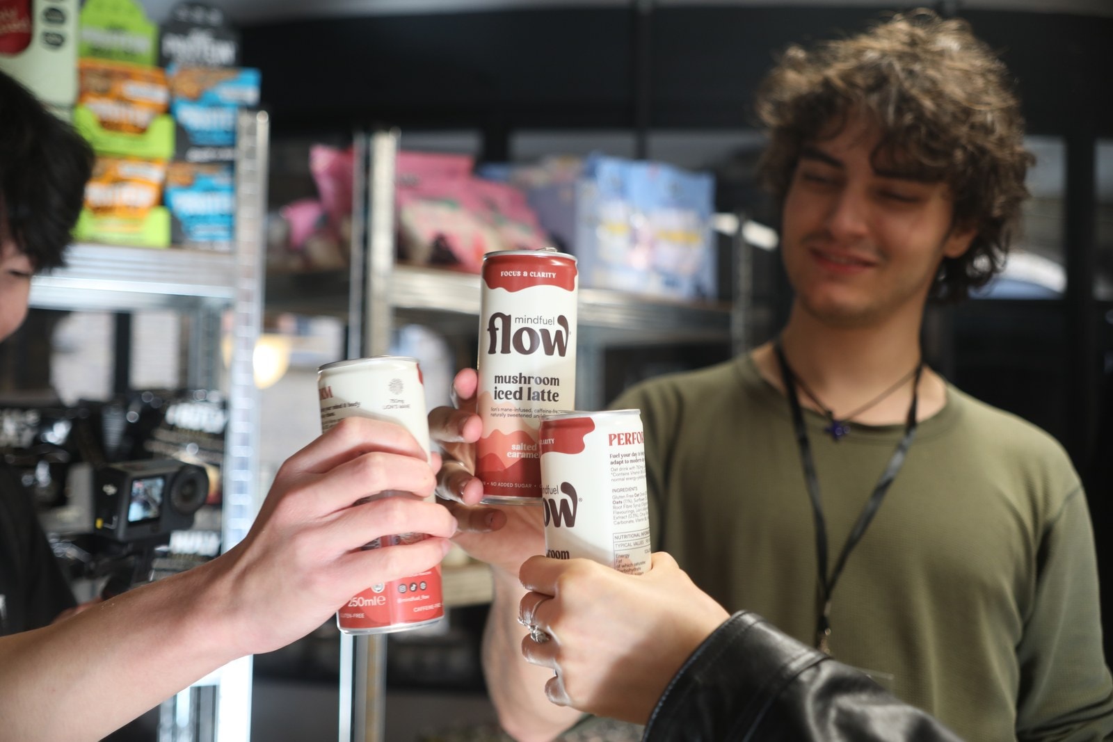 Builders toasting with cans from The Shelf